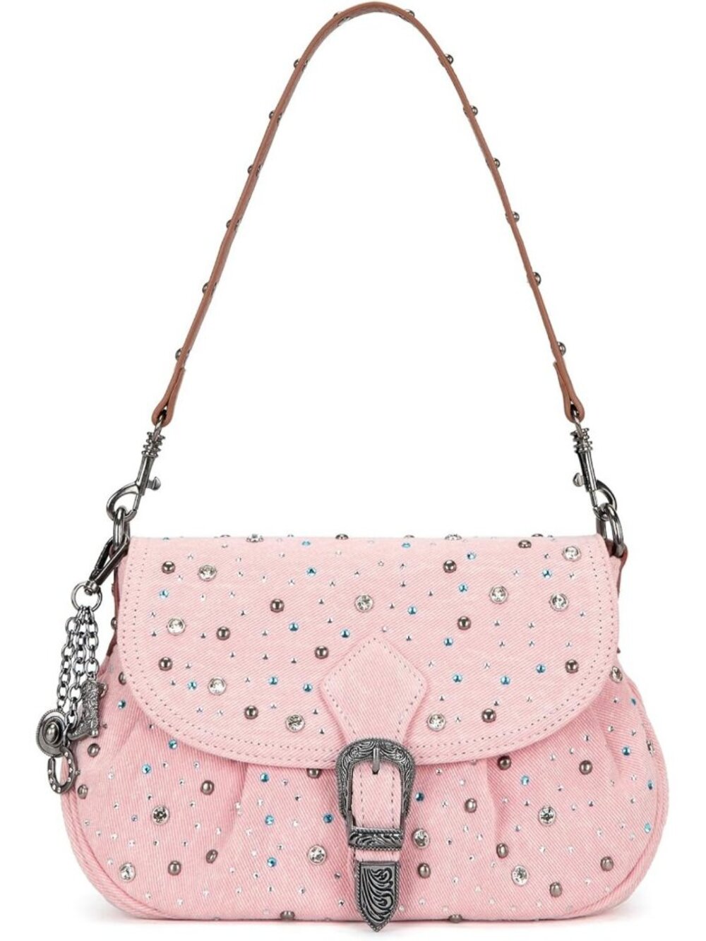 Rhinestone Denim Crossbody Bag - Small Shoulder Handbag for Women, Stylish